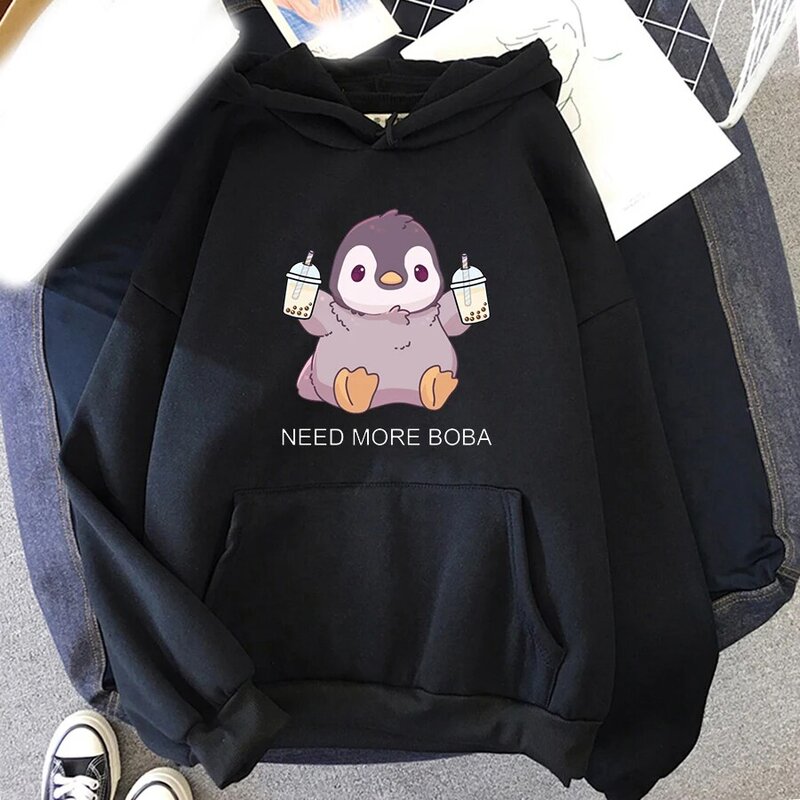 Cute Penguin Boba Męska bluza z kapturem Moda męska i damska Prosty sweter z długim rękawem Trend uliczny Harajuku Duża bluza Y2k