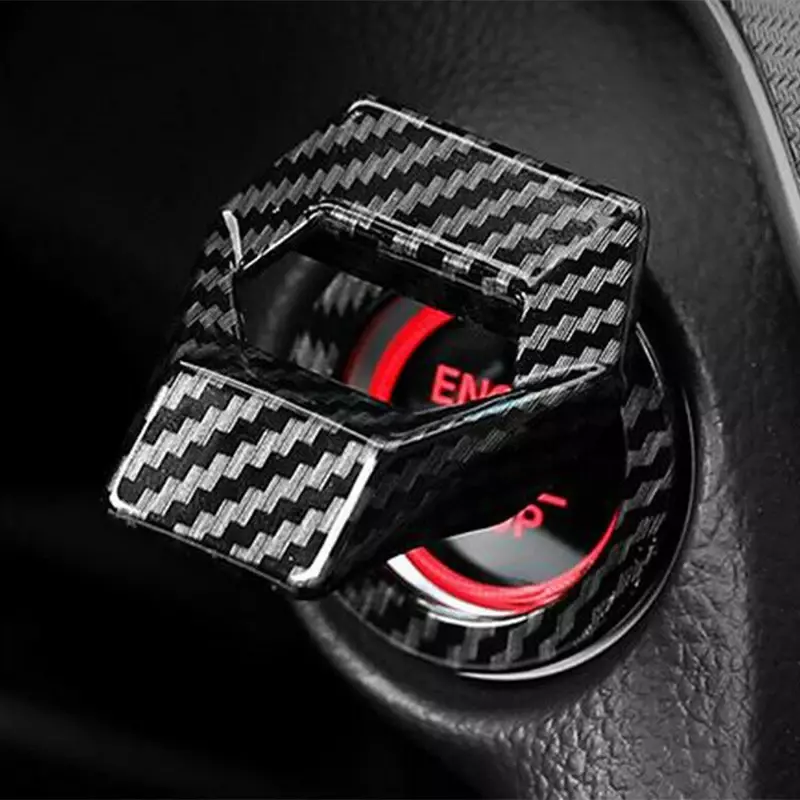 Universal Car Engine Push Button Protection Cover Auto Start Stop Switch Button Trim Carbon Fiber Black Stickers Accessories