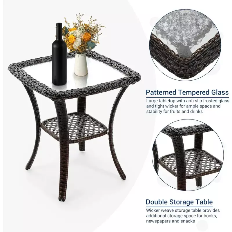 Outdoor Patio Furniture Set, Swivel Glliders Rocker, Glass Top, Side Table, Almofadas engrossadas para varanda e quintal, 3 pcs