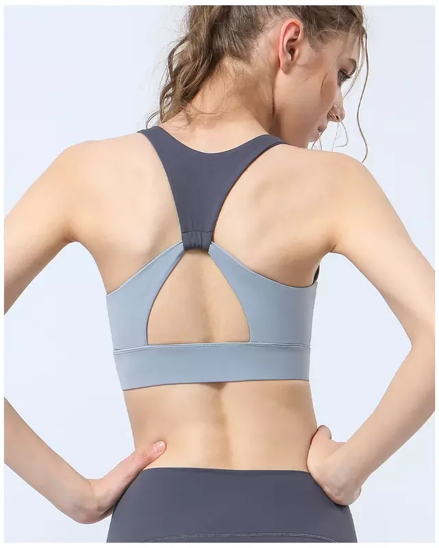 Ropa de Yoga con cremallera en contraste para mujer, Sujetador deportivo en forma de I, espalda hermosa, chaleco de Fitness para correr al aire libre con almohadilla para el pecho