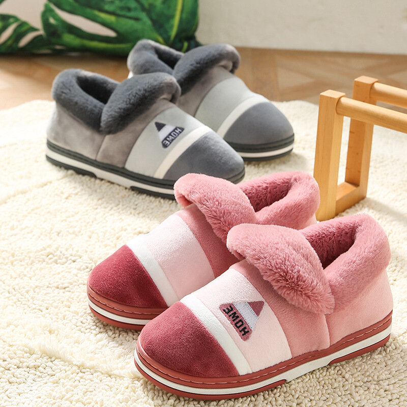 New Men Slippers Big Size Winter Warm Plush Indoor Slides Women Soft Thick Bottom Non-Slip Comfort Shoes Furry Bedroom Shoes