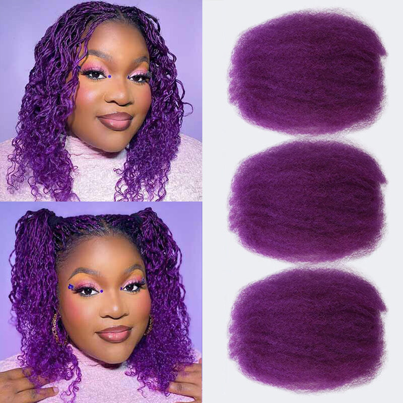 Rebecca rambut manusia baru berwarna ungu Afro Kinky rambut manusia jumlah besar untuk kepang DreadLock garam lada abu-abu rambut keriting Afro jumlah besar