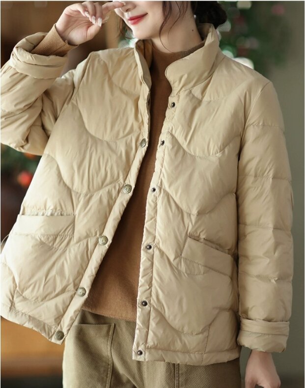 Jaqueta de algodão feminina com gola alta, manga comprida, monocromática, streetwear casual, roupa versátil, temperamento, moda leve, 2023