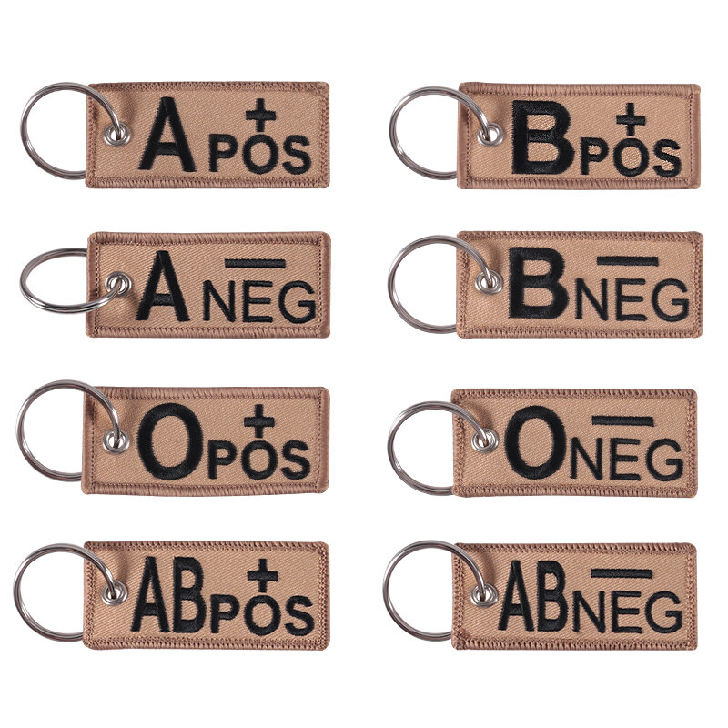 Модные брелки для ключей типа крови, раздел A + B + AB + O +, передний POS, отрицательный NEG, группа крови, тактический военный аварийный брелок