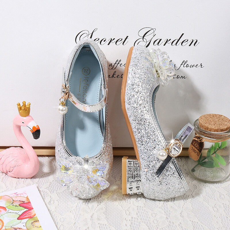 Girls' high heels Spring and autumn new fashion little girl princess single shoes children's crystal shoes shoes