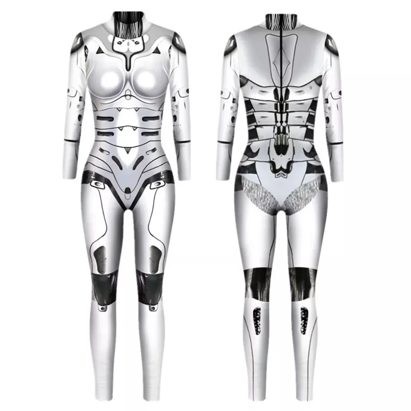 Fashion Halloween Women Jumpsuit Robot Warrior Punk Future Technology Style Carnival Cosplay Costume Sexy Slim Bodysuit for Girl
