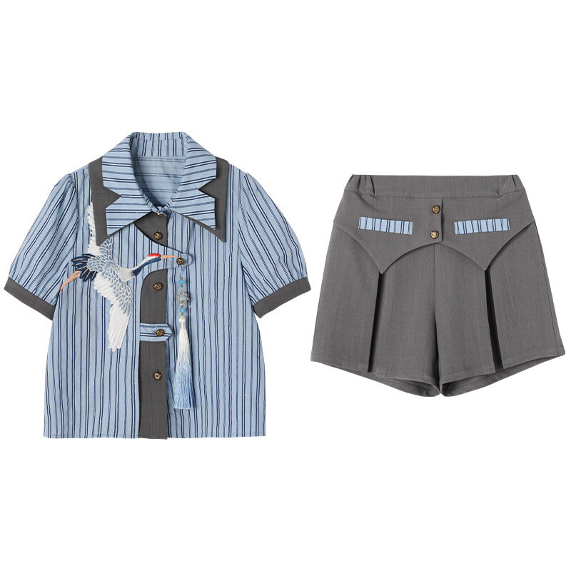 Ensemble de vêtements d'été pour petites filles, chemise rayée + short irrégulier, style académique pour enfants