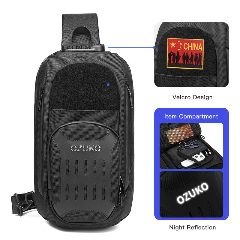 OZUKO ipad bag Men Chest Bag Anti Theft Shoulder Bags Male USB Charging Sling Messenger Bag Travel Waterproof Crossbody Bag