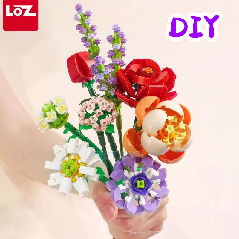 LOZ-Kit de bloques de construcción de ramo de flores, juego de bloques de flores DIY, juego de ladrillos rosas para el Día de San Valentín, regalo para niñas, amigos y adultos,Decoración romántica de flores