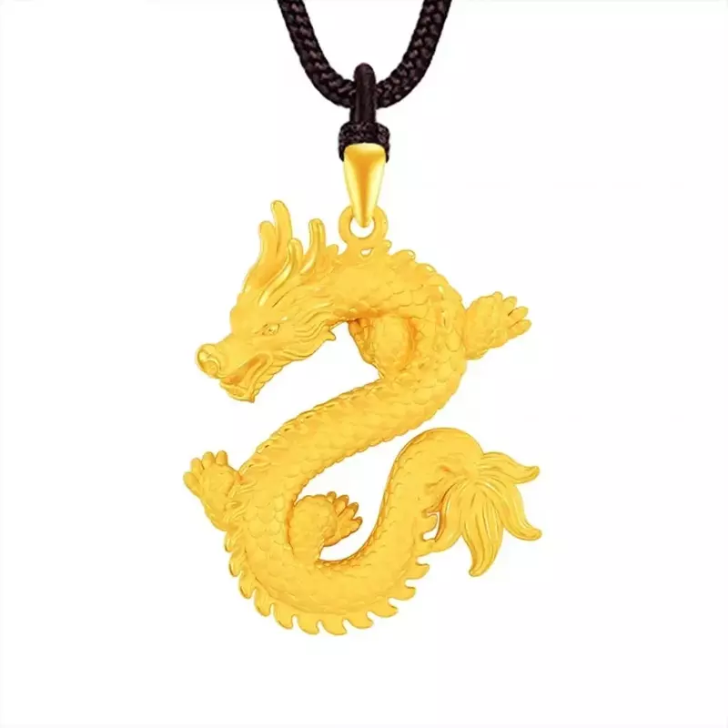 Liontin naga AU750 kuning tanda zodiak Tahun natal 24K 999 mendominasi kalung segel logam pria dan wanita Podweska