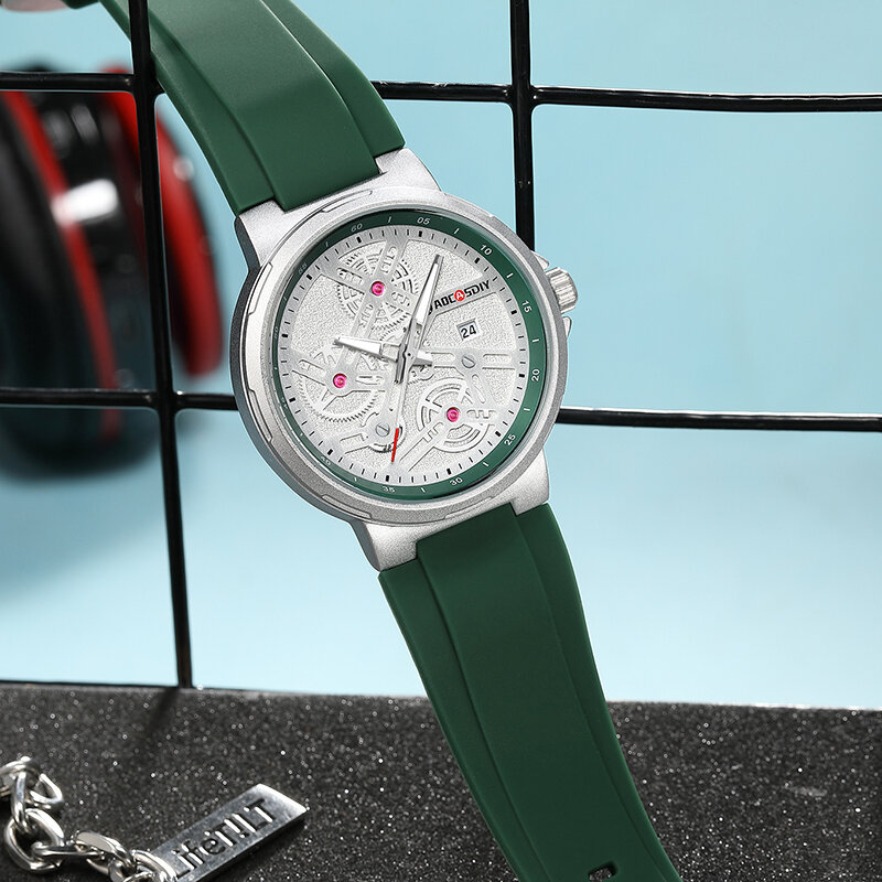 Роскошные Кварцевые Мужские наручные часы AOCASDIY, водонепроницаемые светящиеся мужские часы с индикацией недели, модные силиконовые часы высокого качества, мужские часы
