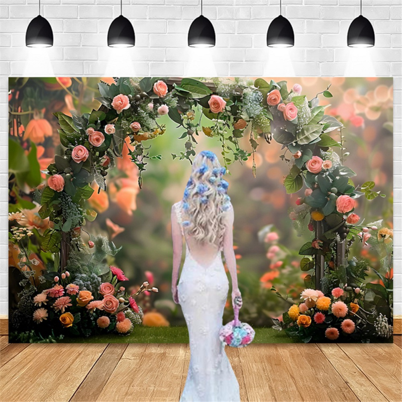 写真の背景、210x150cm、花輪付きの背景、結婚式、パーティー、休日、ポートレート用