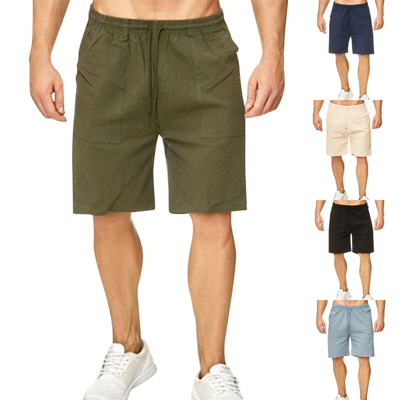 Pantalones cortos Cargo para hombre, Shorts de moda, Color sólido, sueltos, clásicos, con bolsillo, cintura con cordón, informales, versátiles, Verano