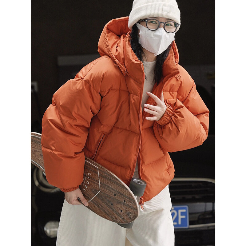 GNDIA-새로운 패션 루즈핏 따뜻한 화이트 오리털 코트 여성용, 2022 겨울