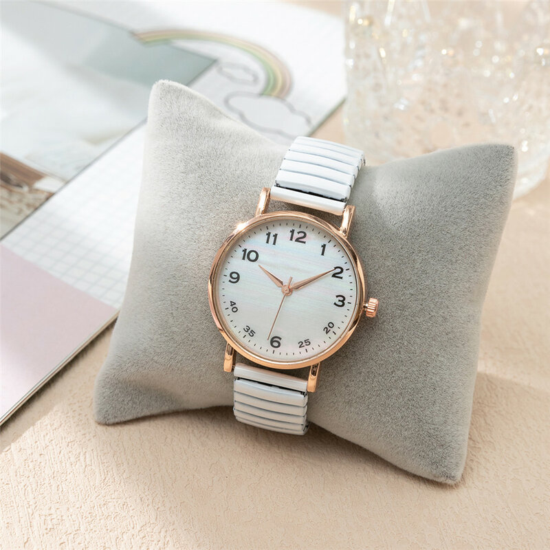 Luxury Simple Digital White Face Ladies Quartz Watch Casual Stainless Steel Stretch Strap Fashion Women Dress Clock Watches New