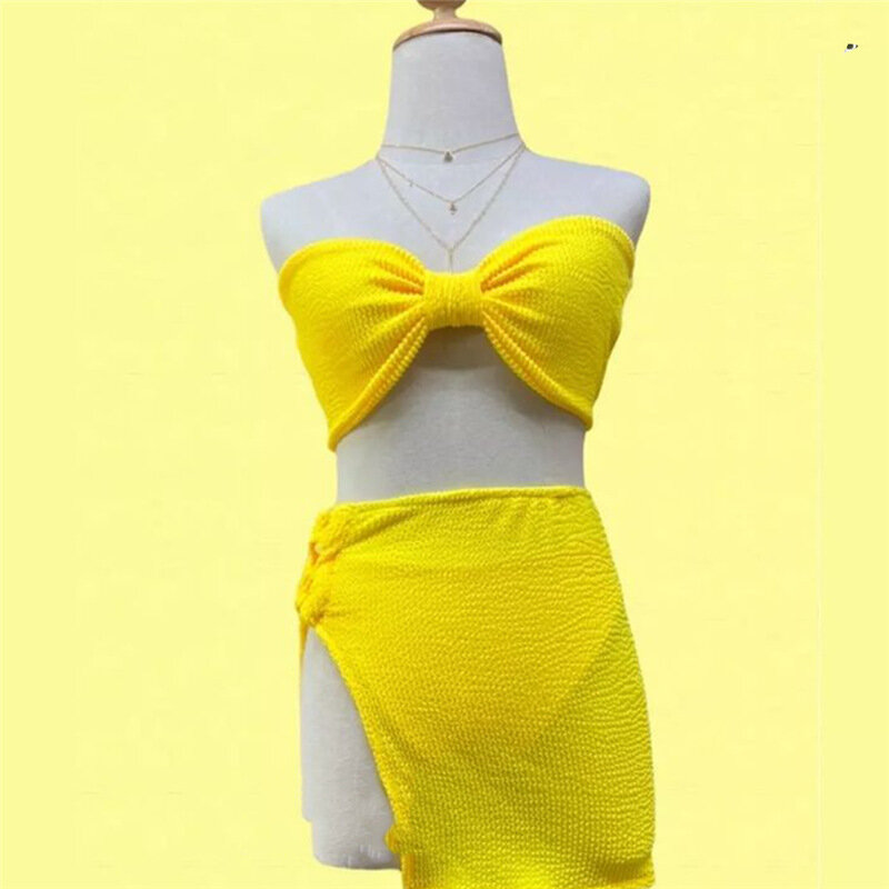 Bikinis Bandeau con relleno para mujer, traje de baño Sexy, conjunto de Bikini coreano para playa y piscina, paquete de 3, 2024