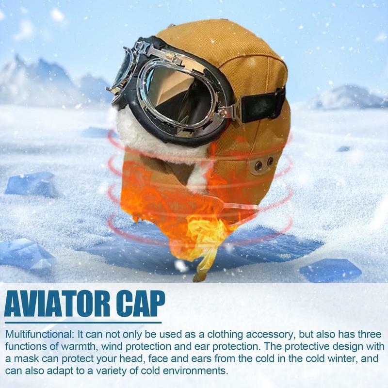 パイロットコスチュームアクセサリー、イヤーフラップ付き、冬用帽子、多機能帽子、スポーツ、旅行用ゴーグル