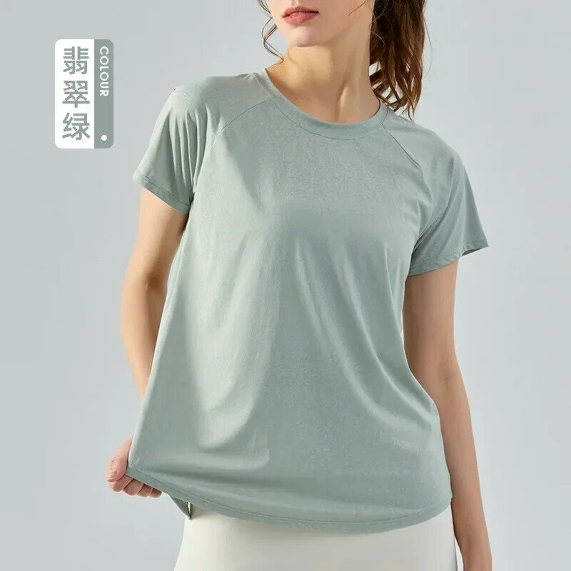 Frühling und Sommer Jacquard Split Openwork Yoga Bluse für Frauen leichte und schnell trocknende T-Shirt lose atmungsaktive Yoga-Kleidung
