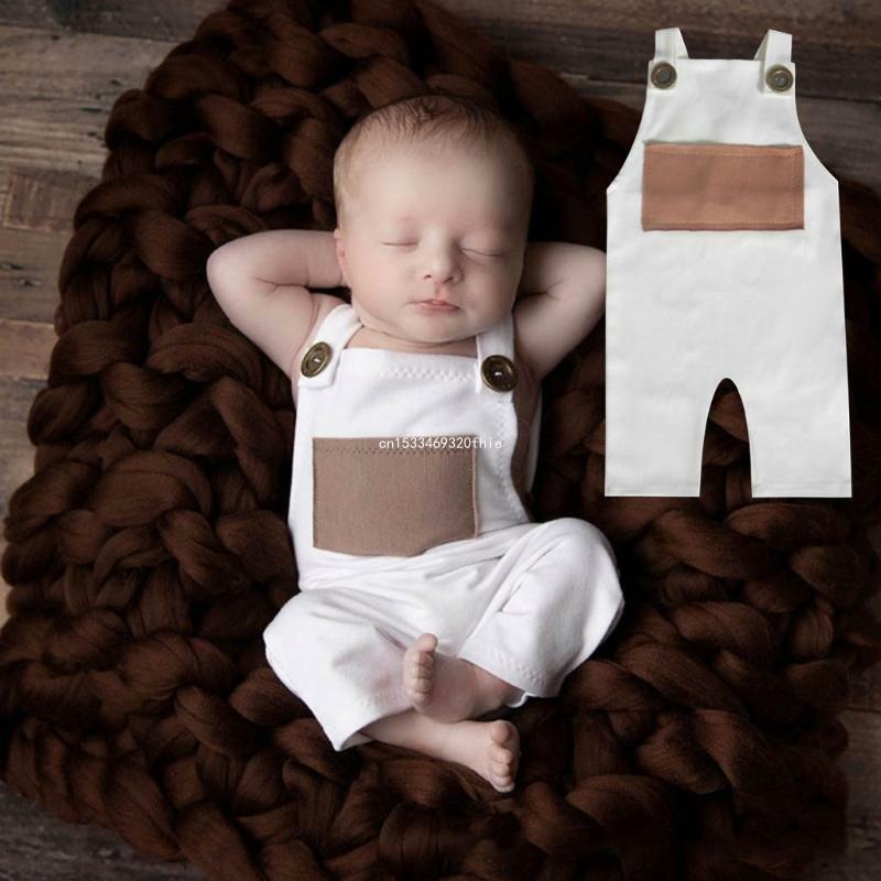 Newborn Photography Props Outfits Clothes Button Overalls Pants Baby Photo Shoot