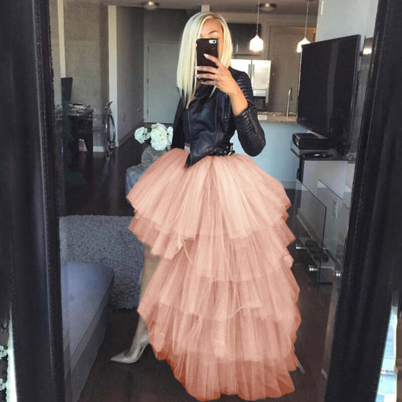 2023 Fashion Women Tutu Skirts High-Low Tulle Skirt Tiered Layers Long Petticoat Wedding Bridal Accessories Prom Party