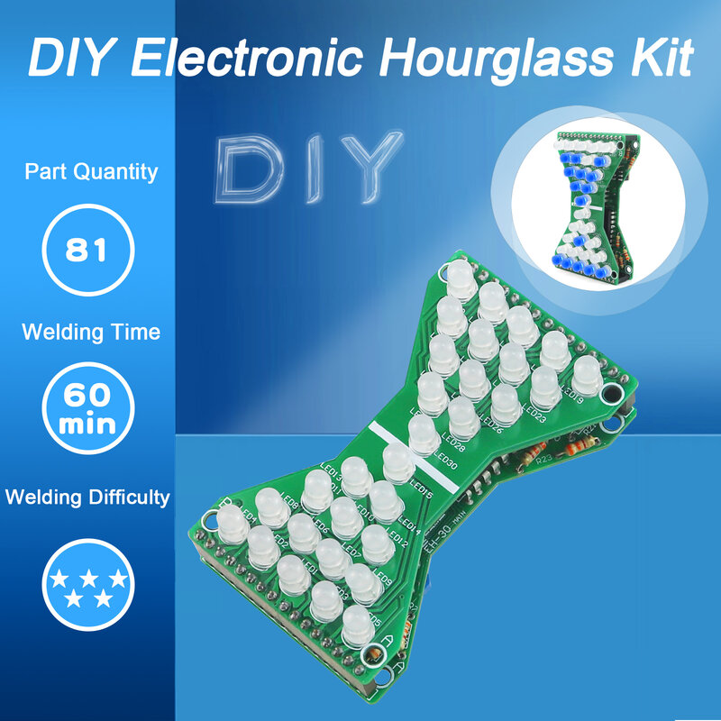 DIY Electronic Kit Hourglass LED Double Layer PCB Board Flashing Light Components Welding Soldering Practice For School Student