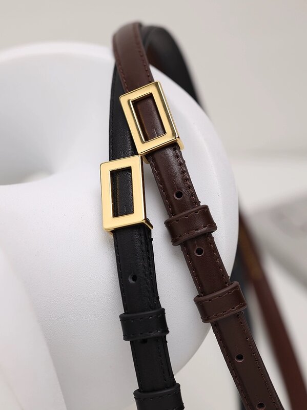 Cinturón de cuero genuino para mujer, correa de cintura con hebilla dorada de diseñador, Vestido vaquero femenino, pretina negra decorativa que combina con todo
