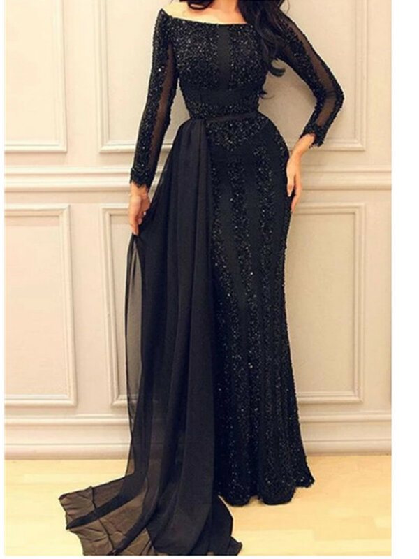 2023 new Sexy Gild Sequins See Through Mesh Cloak Full Bridesmaid Dresses For Women Dress black Prom party style dresseses