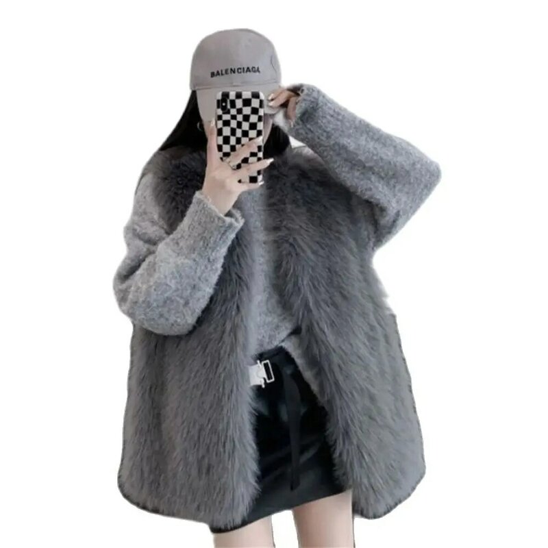 Chaleco de piel gruesa sin mangas para mujer, chaqueta cálida de talla grande, S-4xl, abrigo de piel de zorro, invierno, 2024