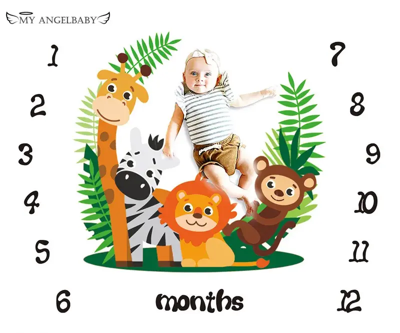 Cartoon Muster Säugling Baby Meilenstein Foto Requisiten Hintergrund Decken spielen Matten Hintergrund Stoff Kalender Foto Zubehör nordisch