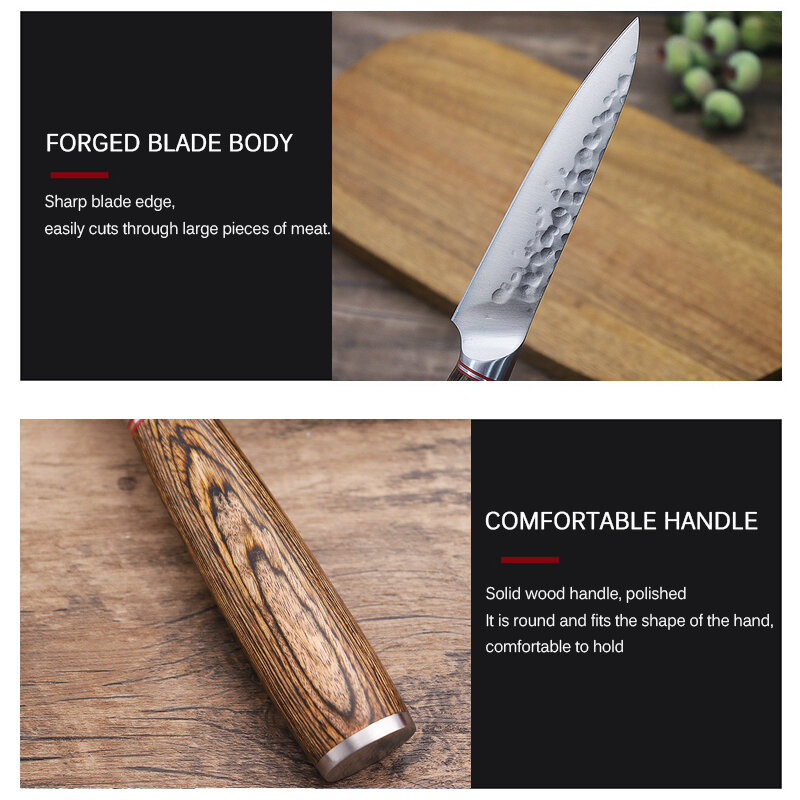 鍛造ステンレス鋼シェフのナイフ、骨ナイフ、快適な木製ハンドル、鋭い野菜のスライシング、肉の皮を切る、包丁