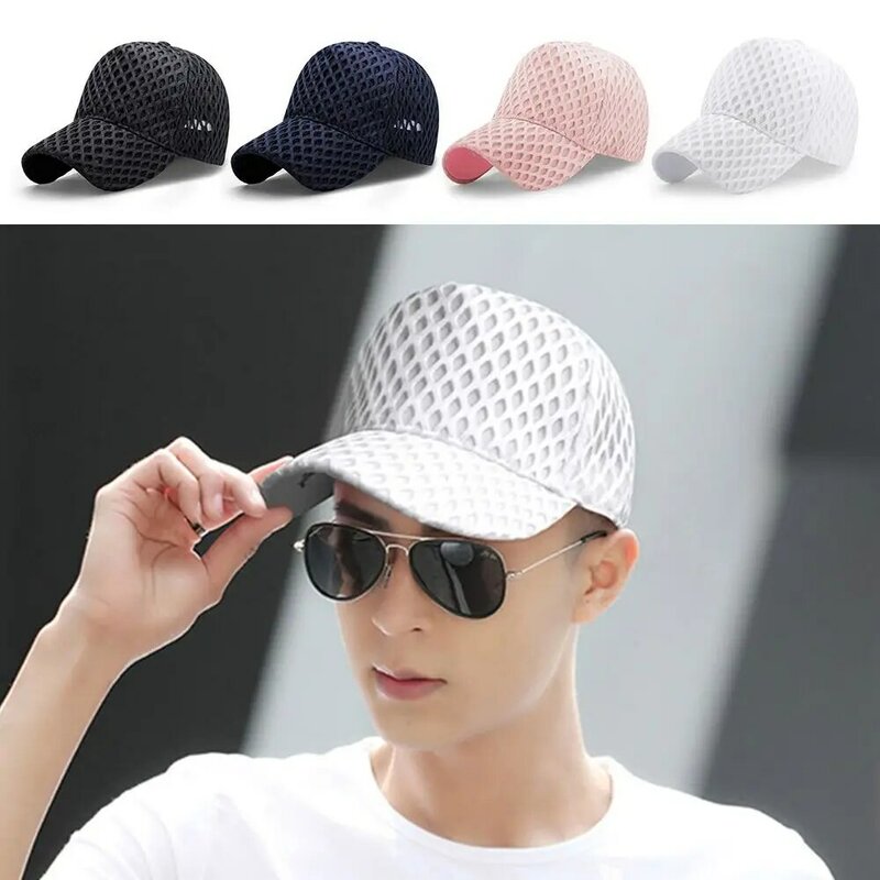 Plus Size Baseball Caps Portable Sun Protection Hollow Out Trucker Caps Breathable Mesh Visor Hat Men