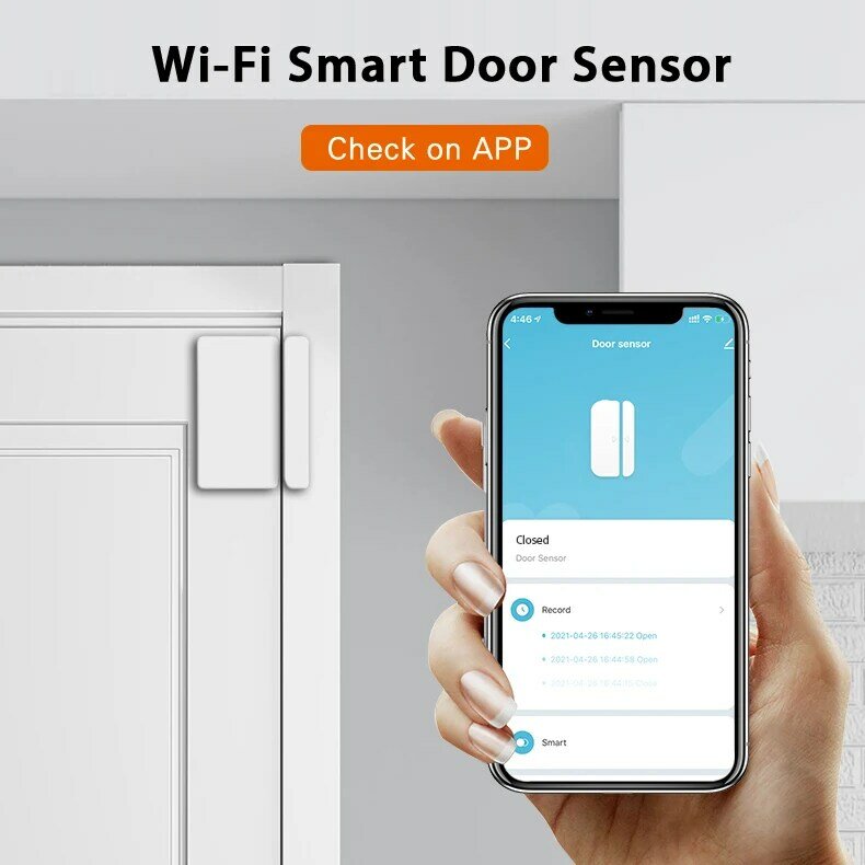 Tuya-Sensor inteligente WiFi para puerta y ventana, Detector magnético de puerta abierta/cerrada, Control por aplicación, funciona con Alexa