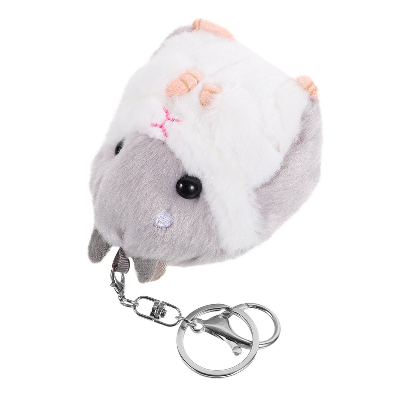 Kawaii mainan gantungan kunci Hamster kecil hewan kartun mewah gantungan kunci mainan boneka (abu-abu)