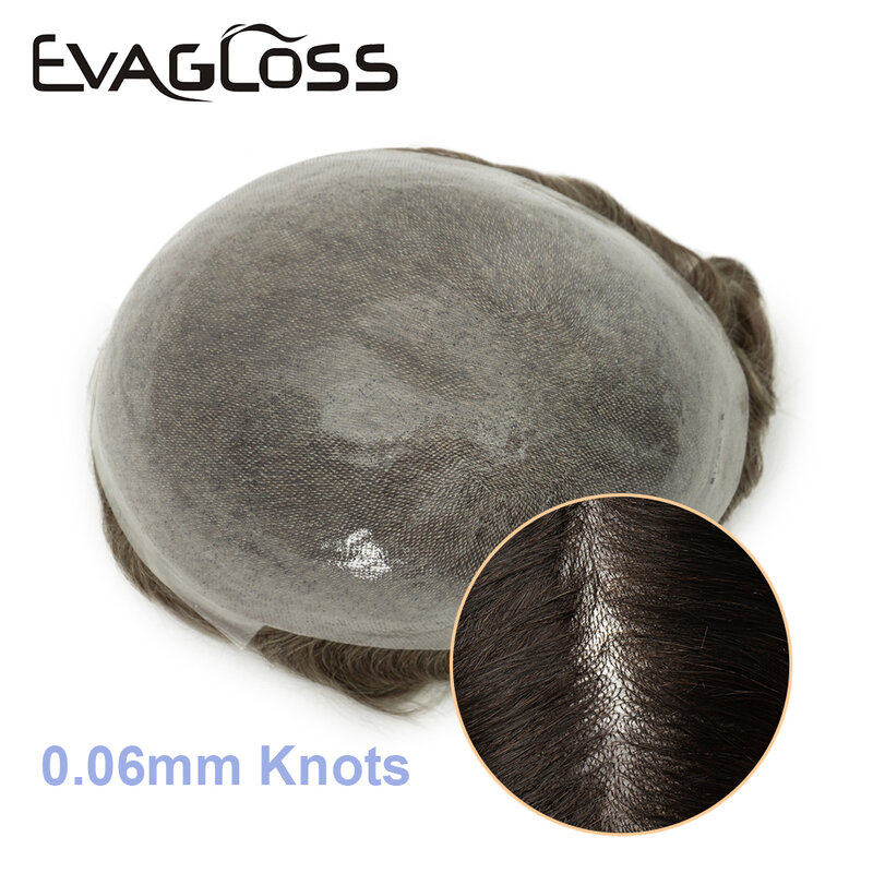 Mirage-prótesis capilar para hombres, nudos duraderos, pelo de piel, tupé, peluca Natural, sistema de cabello humano, 0,06mm