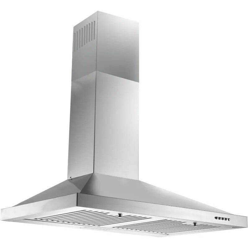 Wall Mount Vent Hood in Stainless Steel with Ducted/Ductless Convertible Duct, 3 Speed Exhaust Fan, Energy Saving LED Light