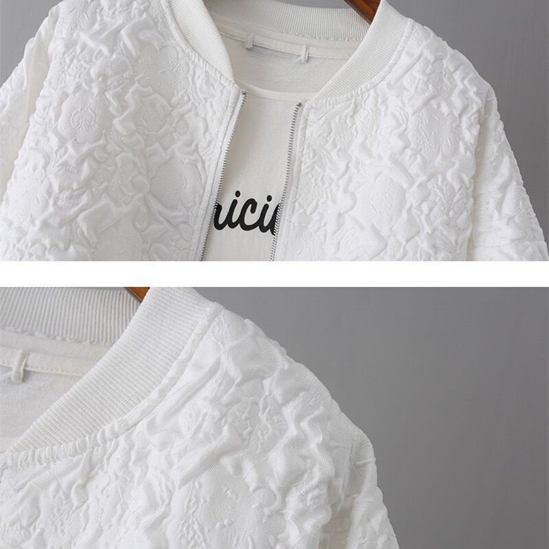 Jaqueta curta de beisebol para senhoras, blusa casual branca, cardigã feminino com zíper, jaquetas monocromáticas, moda coreana, nova, primavera, 2022