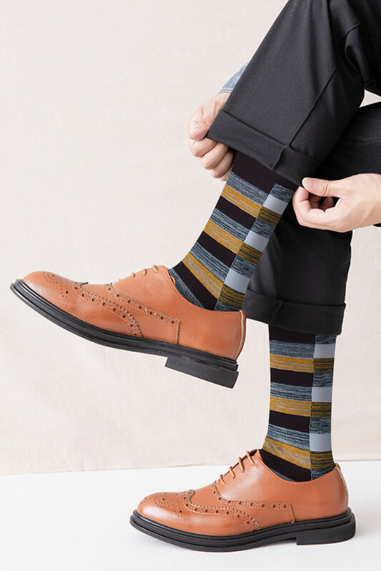 Chaussettes à rayures en coton peigné pour hommes, chaussettes décontractées respirantes, chaussettes provoqué noires, grande taille, haute qualité, 5 paires