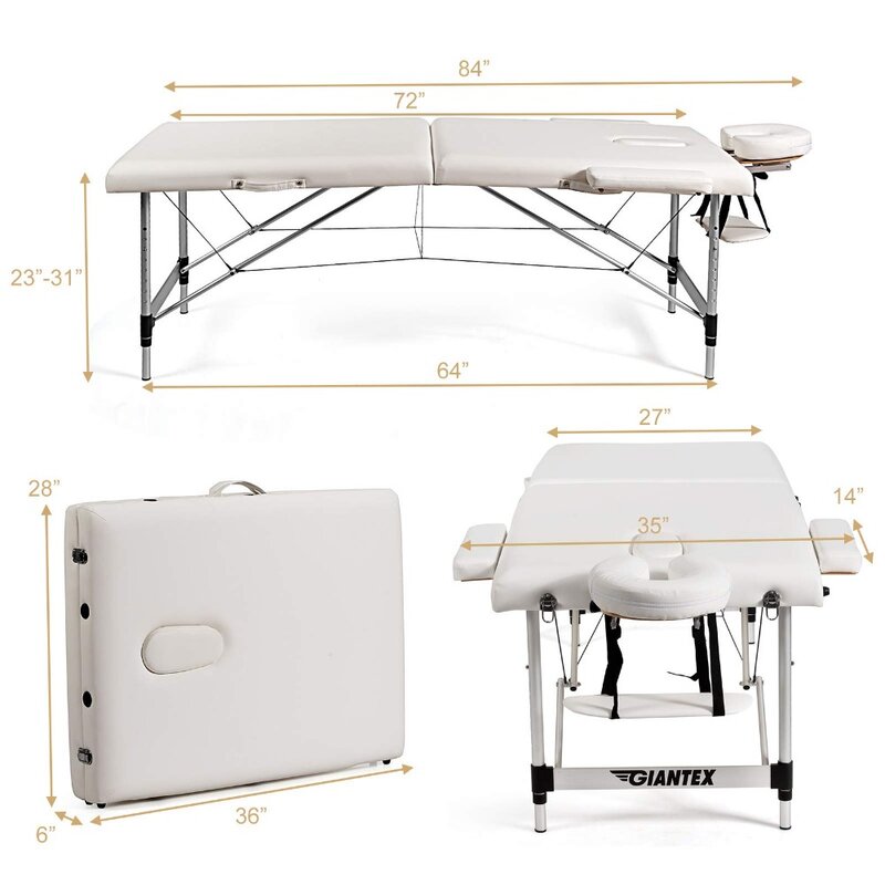 アルミニウムフレーム付きポータブルマッサージテーブル,折りたたみ式ラッシュベッド,高さ調節可能,84インチ,新品,2024