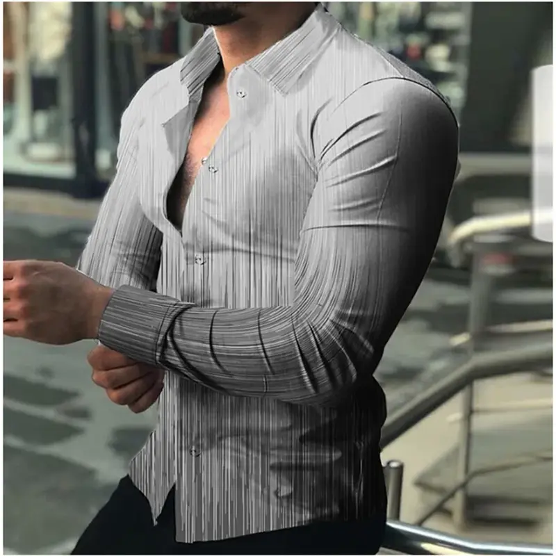Camisa de manga comprida gradiente para homens, roupas de rua ao ar livre, moda vintage, designer de lazer, novo, 2023