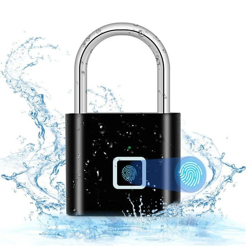 KERUI kunci sidik jari tanpa kunci pengisian USB gembok pintar kunci pintu tahan air 0.2sec buka gembok portabel anti-maling seng
