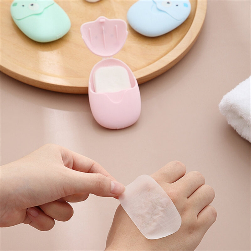 20/50PCS Portable Disposable Cleaning Soap Paper Cute Bear Soap Flakes for Travel Soap Sheets Outdoor Quick Washing Hand