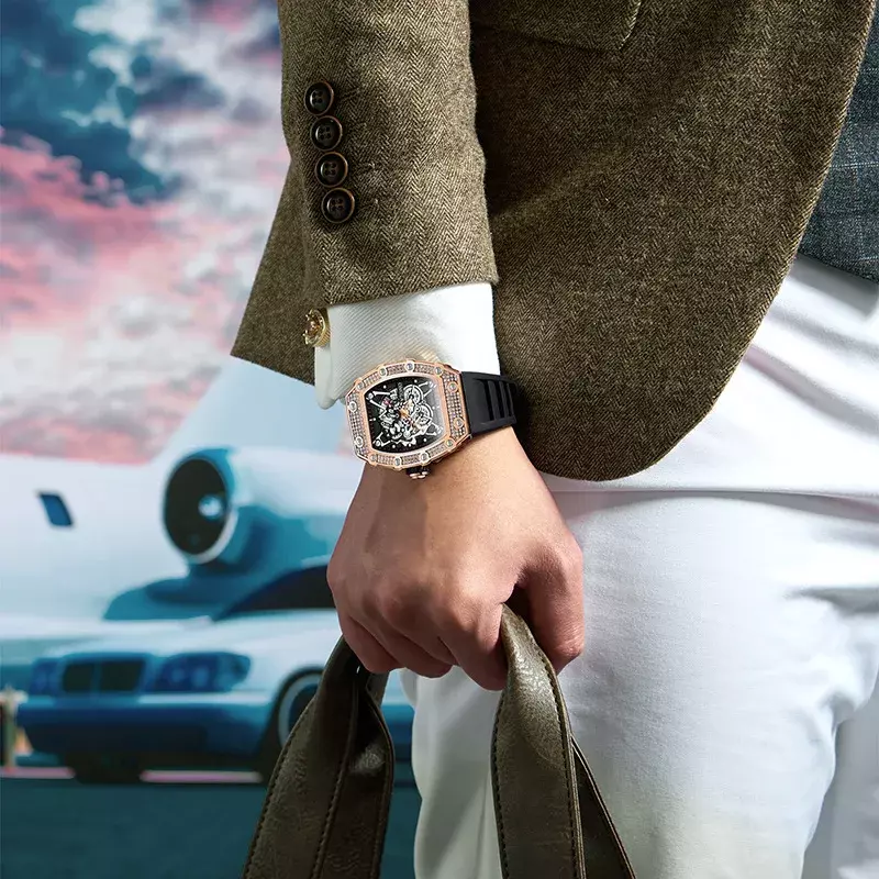 ONOLA-Relógio de quartzo masculino com diamante, relógio casual, fita impermeável, nova moda, 2022