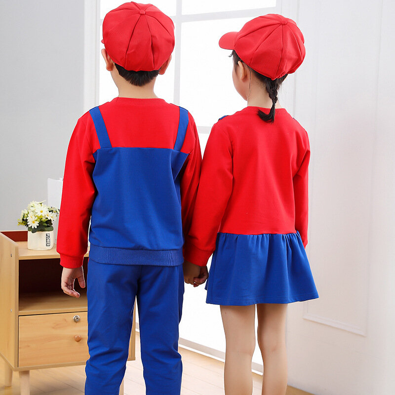 Nowa gra Super Mario zestaw kapeluszy kombinacja chłopców i dziewcząt Mario garnitur sukienka do tańca boże narodzenie dzieci Cosplay kostium Performance