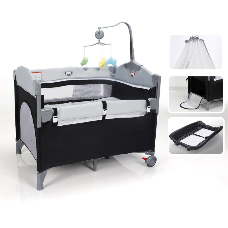 Movable Baby Game Bedside Crib with Toys Customized LOGO Folding Baby Bed for 0-6 Years in Stock