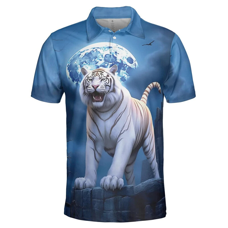 Polo de golf imprimé tigre en 3D pour hommes, vêtements pour hommes, polo graphique, t-shirt hawaïen, manches courtes, haute qualité