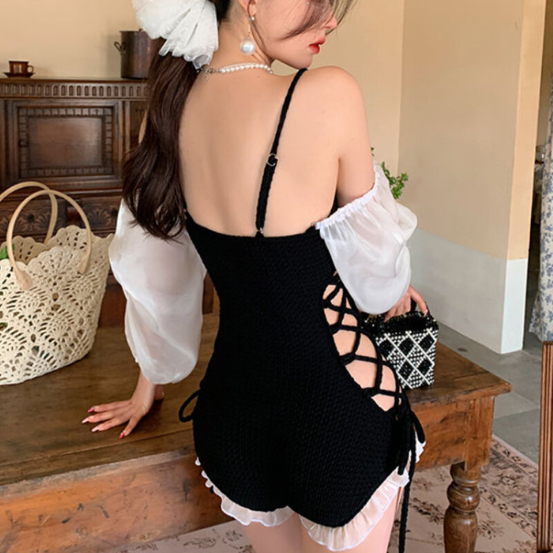 Cover-ups Women One-piece Conservative Swimwear Belly-covering Korean Fashion Ins Hot-spring Sweet Beach Sexy Summer Holiday