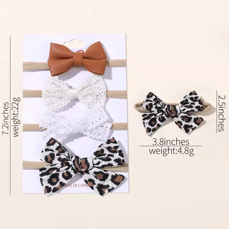 4Pcs/set Cotton Linen Leopard Printed Bow Baby Headband For Girls Newborn Headbands Lace Hair Bands Turban Baby Hair Accessories