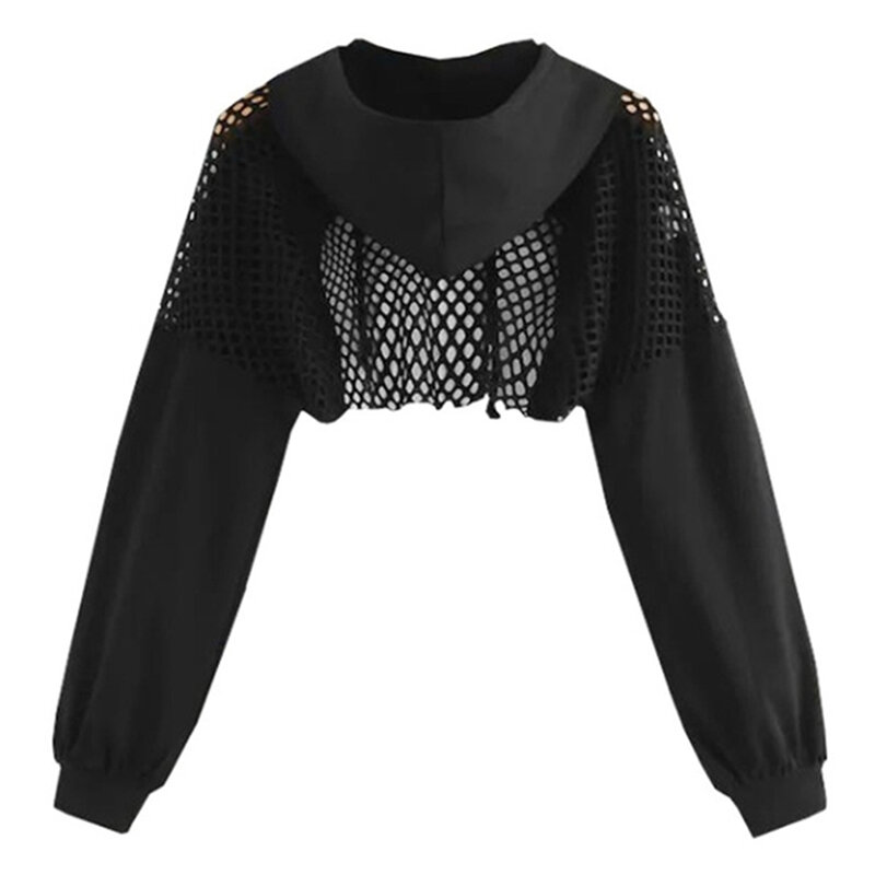 女性用長袖スウェットシャツ,黒のクロップトップ,ニット,パッチワーク,秋のセーター,2021, 2023
