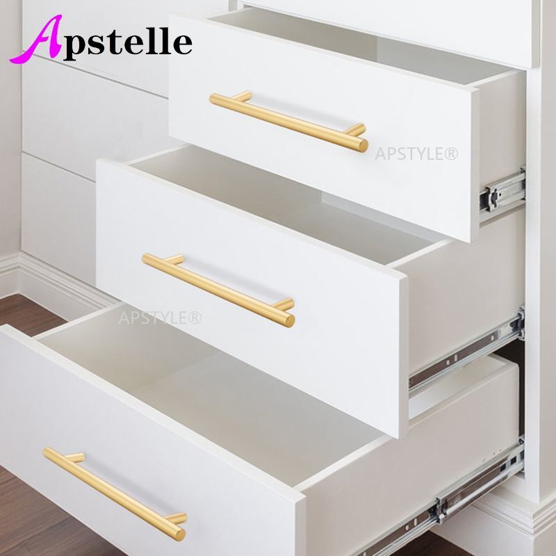 Apstelle-manija de armario de acero inoxidable cepillado, Pomo de puerta de armario de cocina, tiradores de cajón de muebles, manija de barra, negro y dorado
