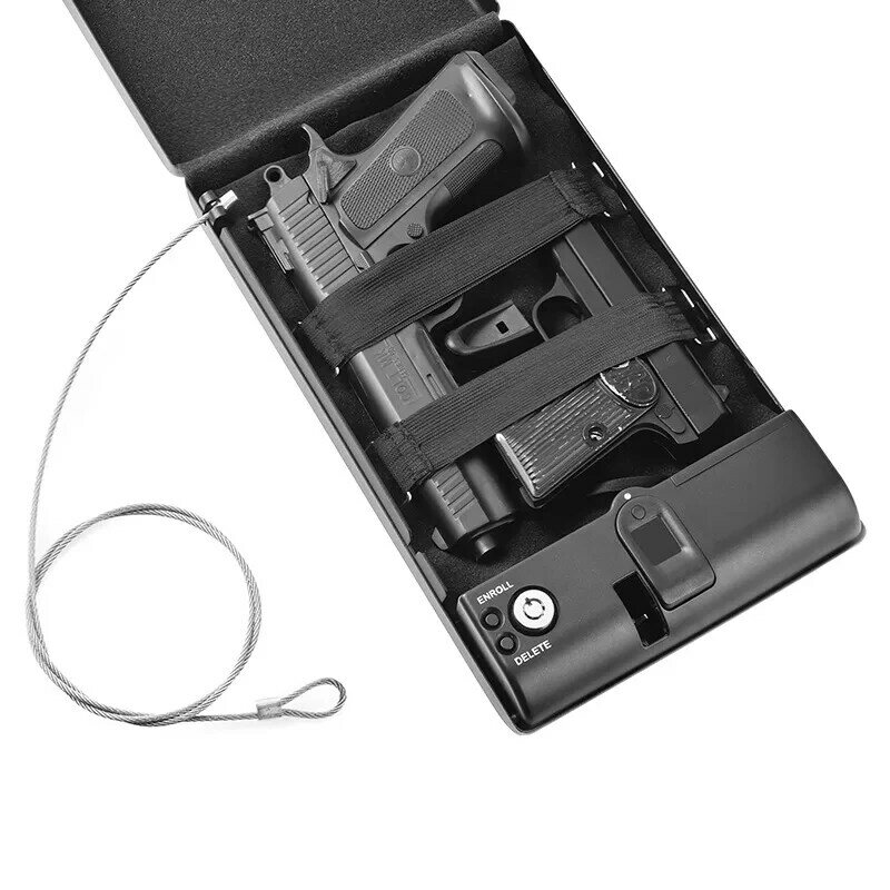 Kotak penyimpanan Pistol sidik jari, Model aman Pistol ganda dengan kunci kabel keamanan, barang kecil berharga